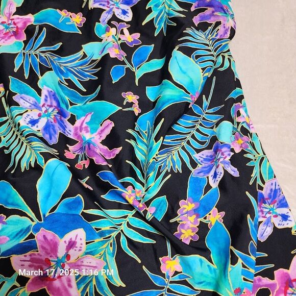 Swimsuits For All One Piece Swim Dress Sz 34 Black Floral Shelf Bra Swim Skirt - Picture 2 of 12